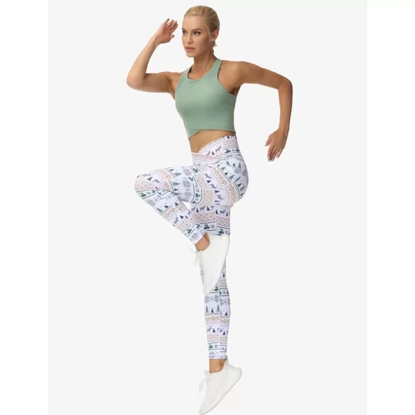 THE GYM PEOPLE Womens Cross Waist Workout Leggings Tummy Control High Waisted Athletic Yoga Pants with PocketsXmas Print White