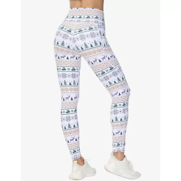 THE GYM PEOPLE Womens Cross Waist Workout Leggings Tummy Control High Waisted Athletic Yoga Pants with PocketsXmas Print White