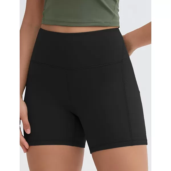 THE GYM PEOPLE Womens High Stretch Workout Shorts Tummy Control Running Biker Yoga Shorts with Side PocketsBlack
