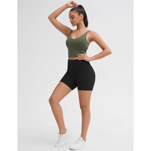 THE GYM PEOPLE Womens High Stretch Workout Shorts Tummy Control Running Biker Yoga Shorts with Side PocketsBlack
