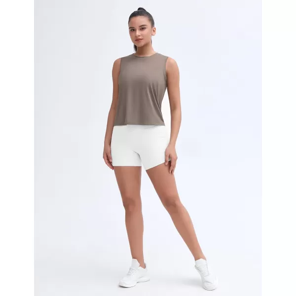 THE GYM PEOPLE Womens High Stretch Workout Shorts Tummy Control Running Biker Yoga Shorts with Side PocketsWhite
