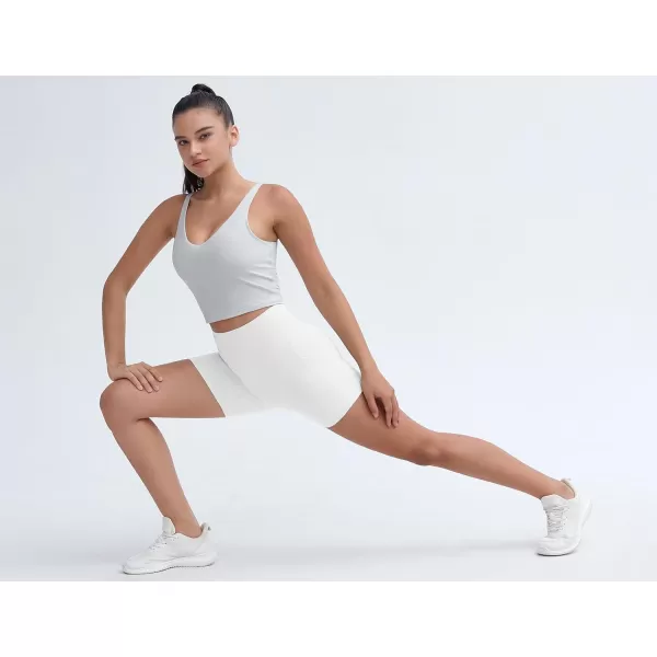 THE GYM PEOPLE Womens High Stretch Workout Shorts Tummy Control Running Biker Yoga Shorts with Side PocketsWhite