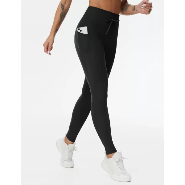 THE GYM PEOPLE Womens High Waist Drawstring Stretchy Workout Leggings Ultra Soft Tummy Control Yoga Pants with PocketsBlack