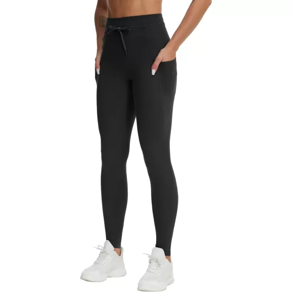 THE GYM PEOPLE Womens High Waist Drawstring Stretchy Workout Leggings Ultra Soft Tummy Control Yoga Pants with PocketsBlack