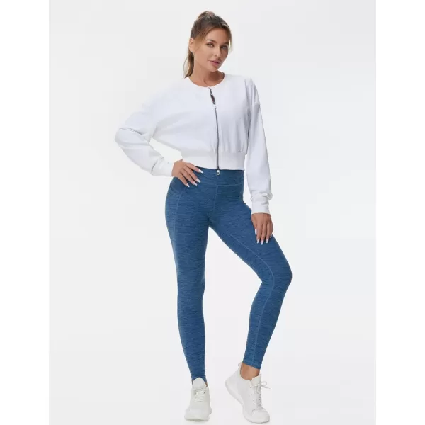 THE GYM PEOPLE Womens High Waist Drawstring Stretchy Workout Leggings Ultra Soft Tummy Control Yoga Pants with PocketsBlue Heather