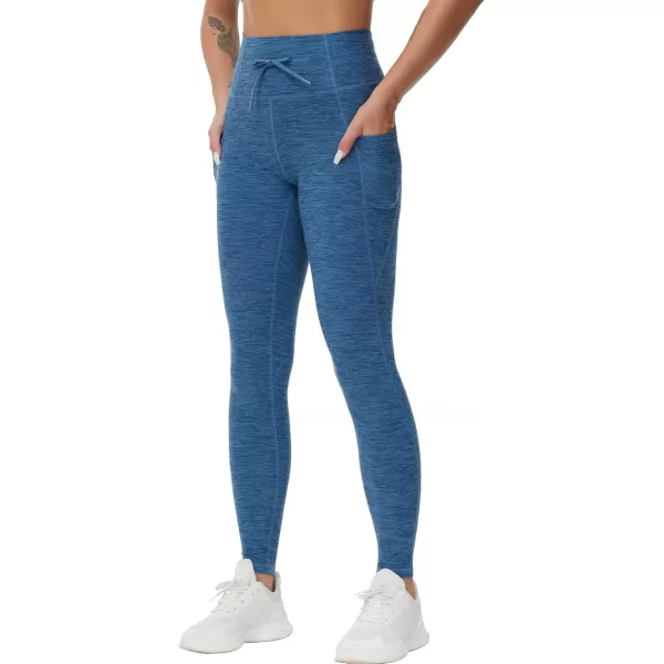 THE GYM PEOPLE Womens High Waist Drawstring Stretchy Workout Leggings Ultra Soft Tummy Control Yoga Pants with PocketsBlue Heather