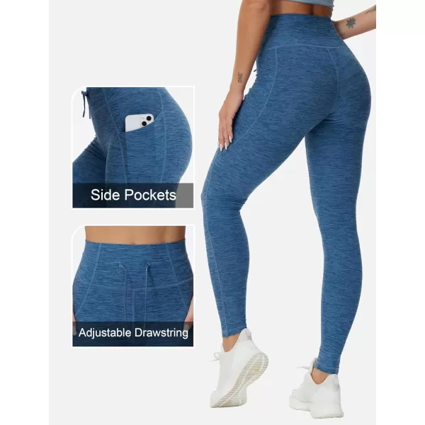 THE GYM PEOPLE Womens High Waist Drawstring Stretchy Workout Leggings Ultra Soft Tummy Control Yoga Pants with PocketsBlue Heather