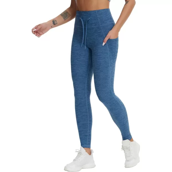 THE GYM PEOPLE Womens High Waist Drawstring Stretchy Workout Leggings Ultra Soft Tummy Control Yoga Pants with PocketsBlue Heather