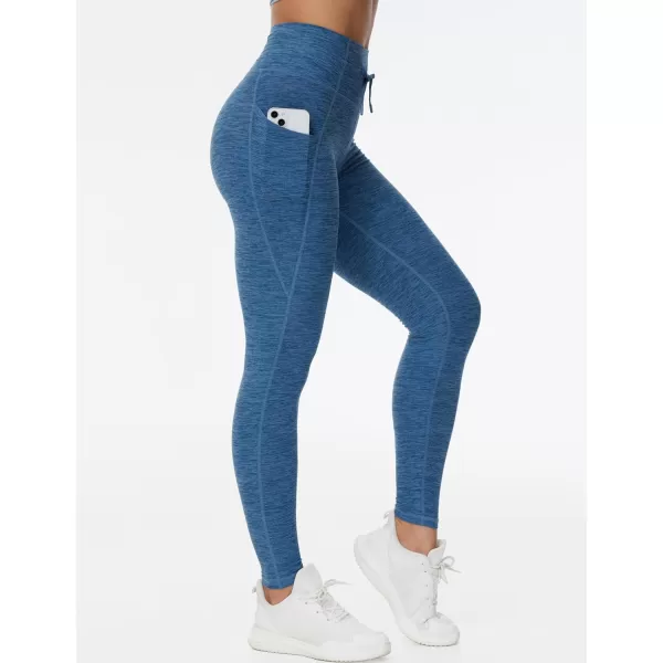 THE GYM PEOPLE Womens High Waist Drawstring Stretchy Workout Leggings Ultra Soft Tummy Control Yoga Pants with PocketsBlue Heather
