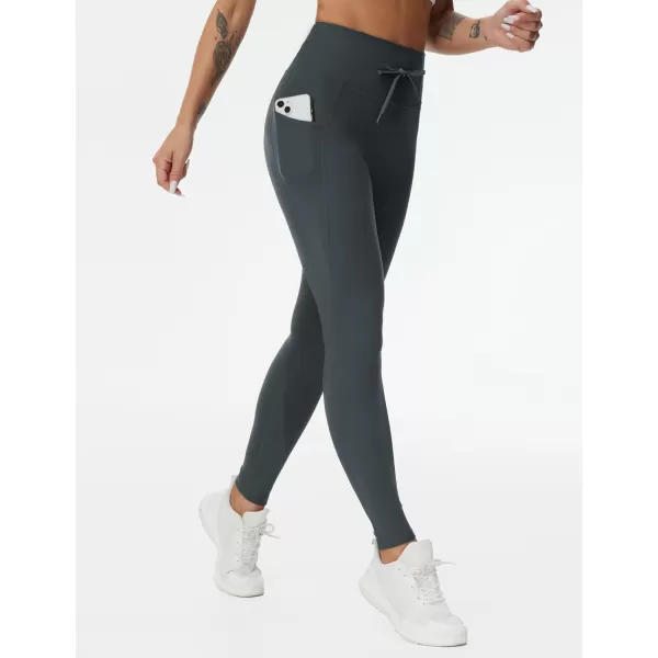 THE GYM PEOPLE Womens High Waist Drawstring Stretchy Workout Leggings Ultra Soft Tummy Control Yoga Pants with PocketsGrey