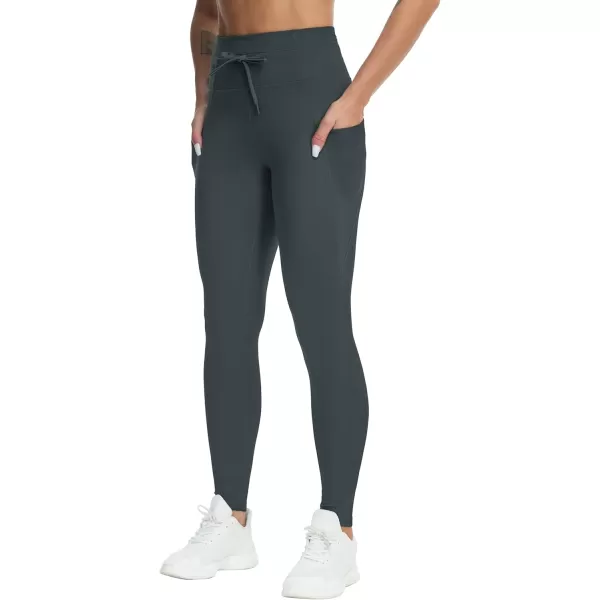 THE GYM PEOPLE Womens High Waist Drawstring Stretchy Workout Leggings Ultra Soft Tummy Control Yoga Pants with PocketsGrey