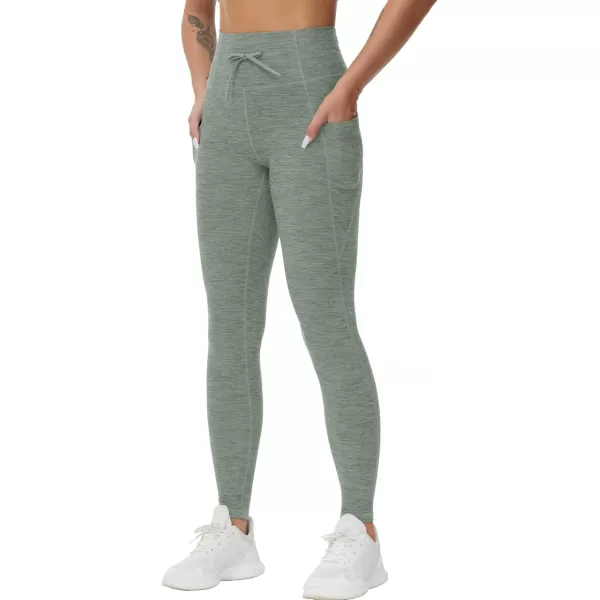 THE GYM PEOPLE Womens High Waist Drawstring Stretchy Workout Leggings Ultra Soft Tummy Control Yoga Pants with PocketsGrey Green Heather