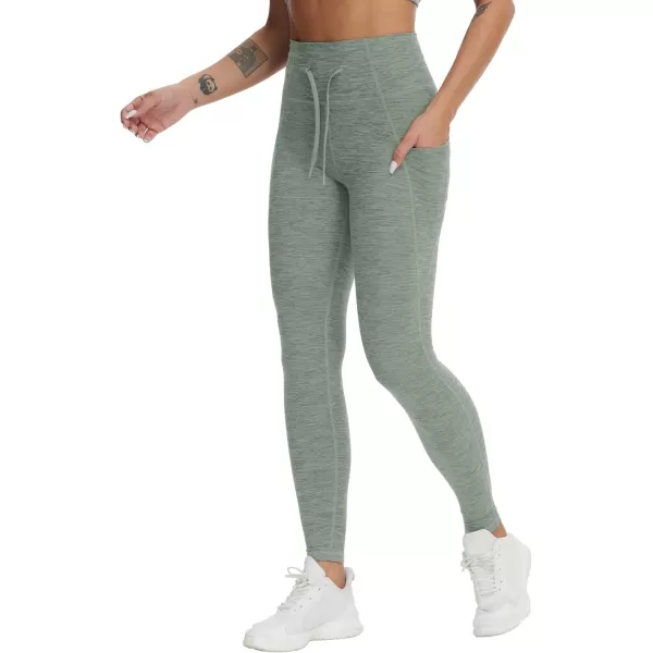 THE GYM PEOPLE Womens High Waist Drawstring Stretchy Workout Leggings Ultra Soft Tummy Control Yoga Pants with PocketsGrey Green Heather