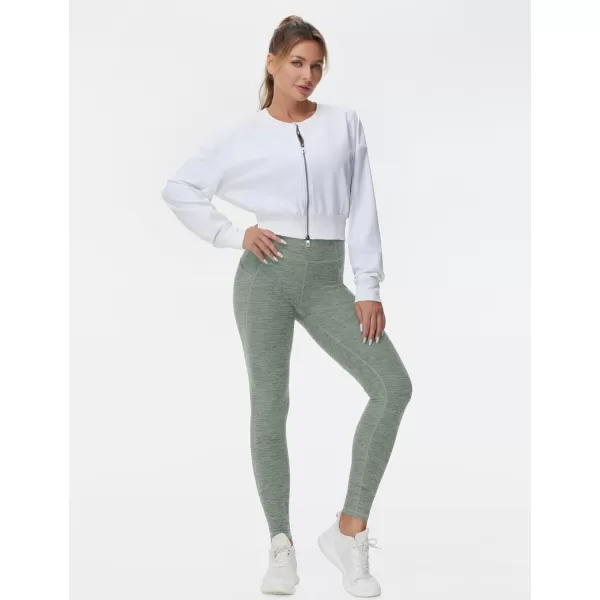 THE GYM PEOPLE Womens High Waist Drawstring Stretchy Workout Leggings Ultra Soft Tummy Control Yoga Pants with PocketsGrey Green Heather