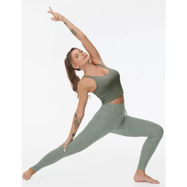 THE GYM PEOPLE Womens High Waist Drawstring Stretchy Workout Leggings Ultra Soft Tummy Control Yoga Pants with PocketsGrey Green Heather