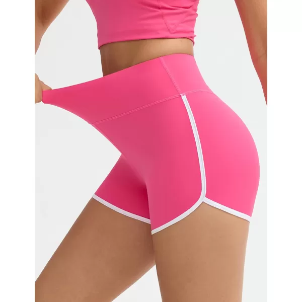 THE GYM PEOPLE Womens High Waist Workout Shorts Breathable Dolphin Split Elastic Lounge Yoga ShortsBright Pink