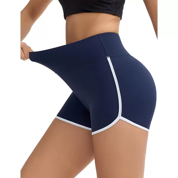 THE GYM PEOPLE Womens High Waist Workout Shorts Breathable Dolphin Split Elastic Lounge Yoga ShortsNavy Blue