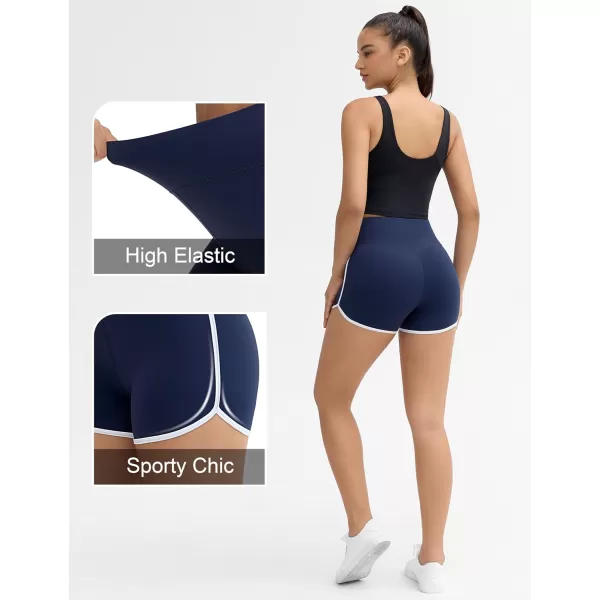 THE GYM PEOPLE Womens High Waist Workout Shorts Breathable Dolphin Split Elastic Lounge Yoga ShortsNavy Blue