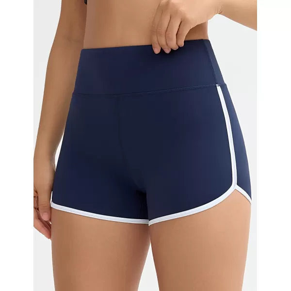 THE GYM PEOPLE Womens High Waist Workout Shorts Breathable Dolphin Split Elastic Lounge Yoga ShortsNavy Blue