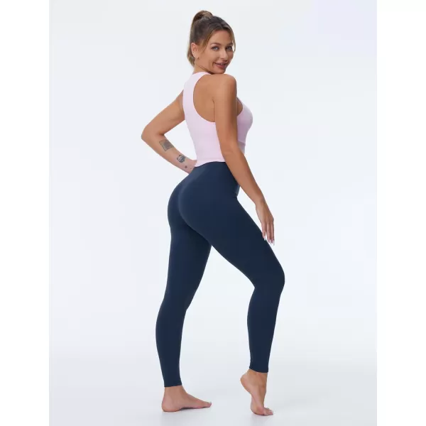 THE GYM PEOPLE Womens High Waist Yoga Leggings Ultra Stretchy Soft Breathable Tummy Control Running Workout PantsNavy Blue
