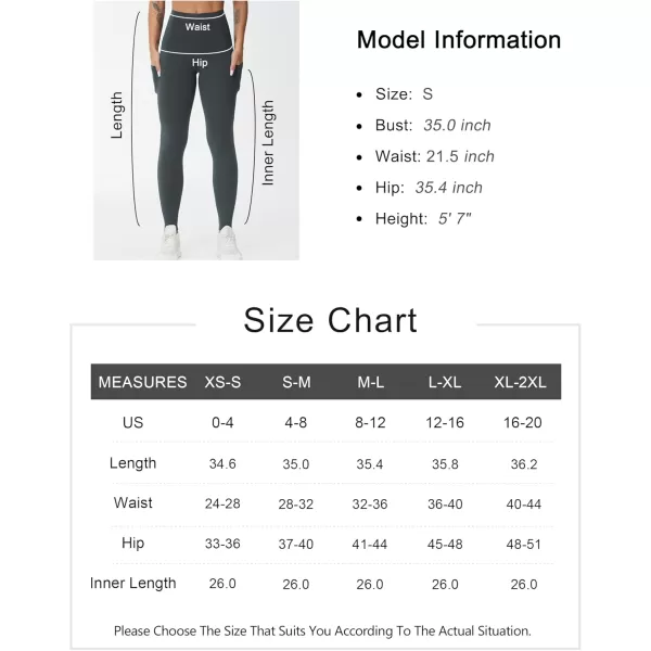 THE GYM PEOPLE Womens High Waist Yoga Pants Buttery Soft Stretchy Tummy Control Workout Athletic Leggings with PocketsCharcoal Grey