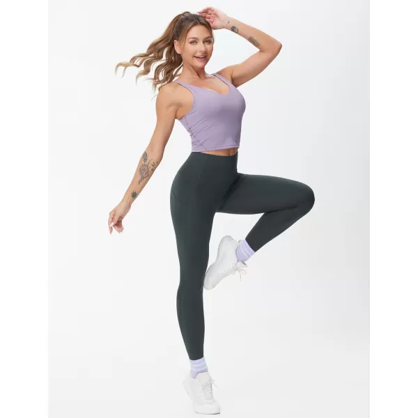 THE GYM PEOPLE Womens High Waist Yoga Pants Buttery Soft Stretchy Tummy Control Workout Athletic Leggings with PocketsCharcoal Grey