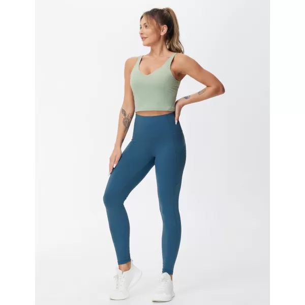 THE GYM PEOPLE Womens High Waist Yoga Pants Buttery Soft Stretchy Tummy Control Workout Athletic Leggings with PocketsDark Blue Green