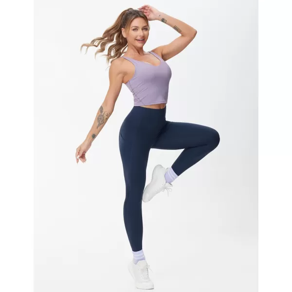 THE GYM PEOPLE Womens High Waist Yoga Pants Buttery Soft Stretchy Tummy Control Workout Athletic Leggings with PocketsNavy Blue
