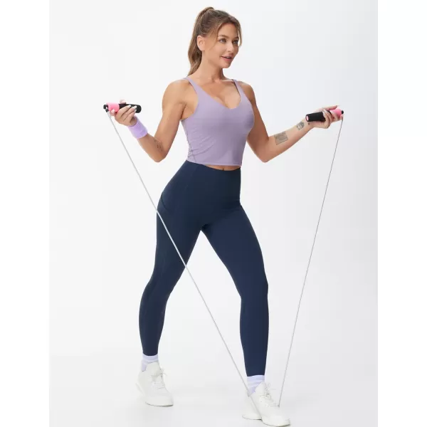 THE GYM PEOPLE Womens High Waist Yoga Pants Buttery Soft Stretchy Tummy Control Workout Athletic Leggings with PocketsNavy Blue