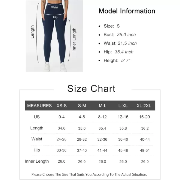THE GYM PEOPLE Womens High Waist Yoga Pants Buttery Soft Stretchy Tummy Control Workout Athletic Leggings with PocketsNavy Blue