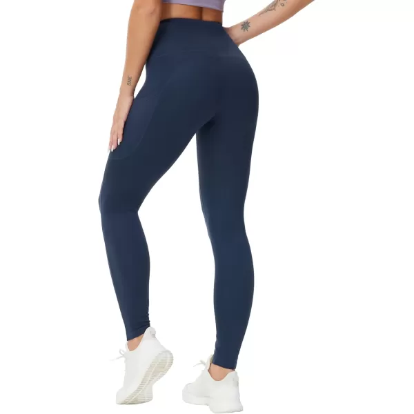 THE GYM PEOPLE Womens High Waist Yoga Pants Buttery Soft Stretchy Tummy Control Workout Athletic Leggings with PocketsNavy Blue