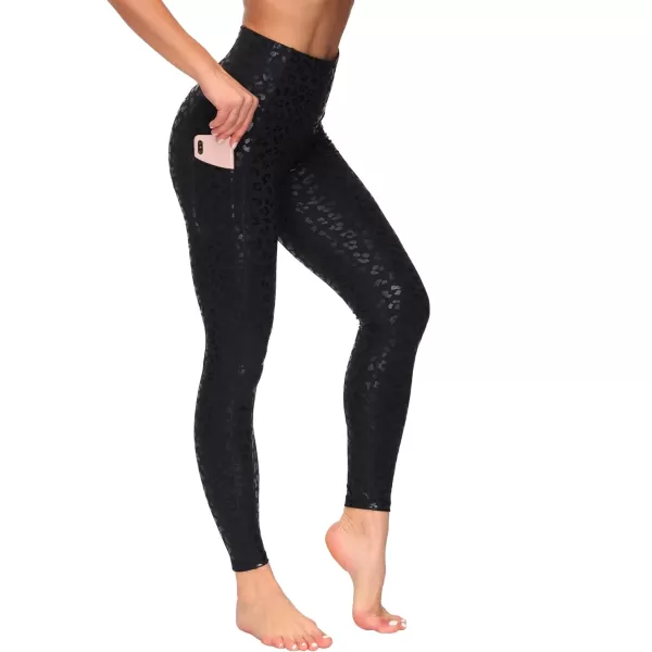 THE GYM PEOPLE Womens High Waist Yoga Pants Soft Tummy Control Athletic Workout Leggings with Deep PocketsBlack Leopard