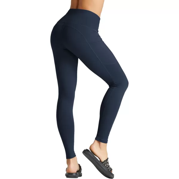 THE GYM PEOPLE Womens High Waist Yoga Pants Soft Tummy Control Athletic Workout Leggings with Deep PocketsNavy Blue