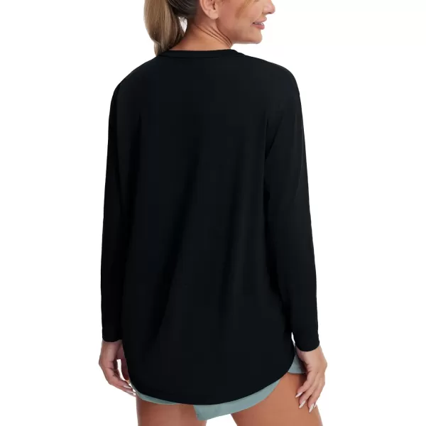 THE GYM PEOPLE Womens Long Sleeve Workout Shirts Loose Fit VNeck Running TShirts Tops with Thumb HoleBlack