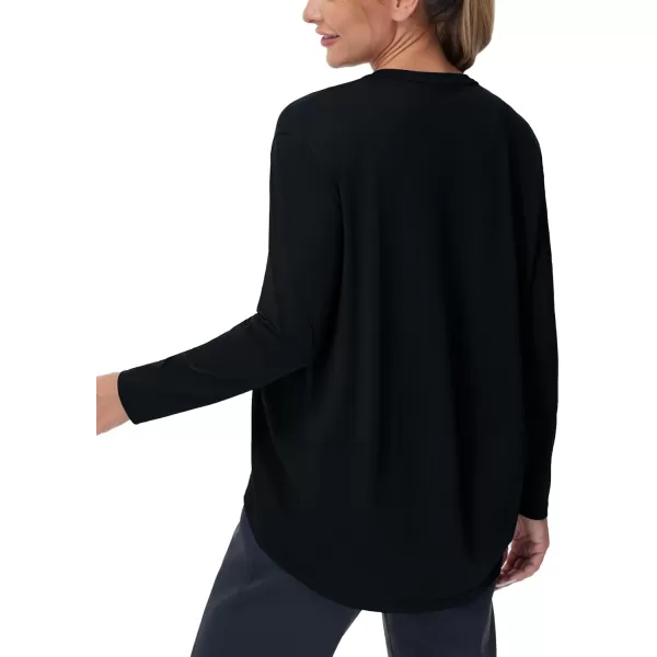 THE GYM PEOPLE Womens Long Sleeve Workout Shirts Loose Fit VNeck Running TShirts Tops with Thumb HoleBlack