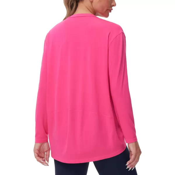 THE GYM PEOPLE Womens Long Sleeve Workout Shirts Loose Fit VNeck Running TShirts Tops with Thumb HoleBright Pink
