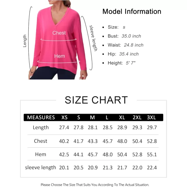 THE GYM PEOPLE Womens Long Sleeve Workout Shirts Loose Fit VNeck Running TShirts Tops with Thumb HoleBright Pink