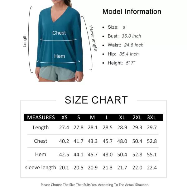 THE GYM PEOPLE Womens Long Sleeve Workout Shirts Loose Fit VNeck Running TShirts Tops with Thumb HoleDark Blue Green