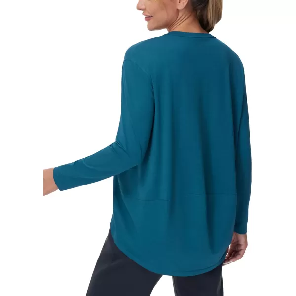 THE GYM PEOPLE Womens Long Sleeve Workout Shirts Loose Fit VNeck Running TShirts Tops with Thumb HoleDark Blue Green