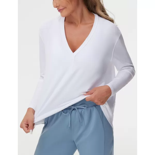 THE GYM PEOPLE Womens Long Sleeve Workout Shirts Loose Fit VNeck Running TShirts Tops with Thumb HoleWhite