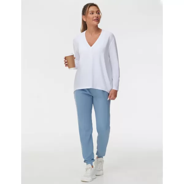 THE GYM PEOPLE Womens Long Sleeve Workout Shirts Loose Fit VNeck Running TShirts Tops with Thumb HoleWhite