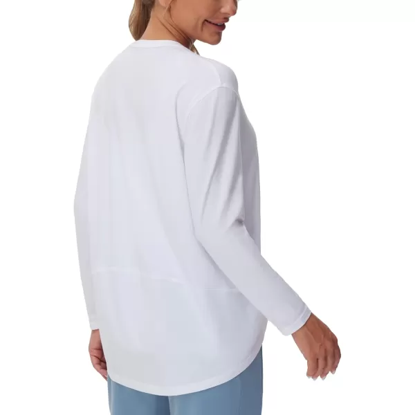 THE GYM PEOPLE Womens Long Sleeve Workout Shirts Loose Fit VNeck Running TShirts Tops with Thumb HoleWhite