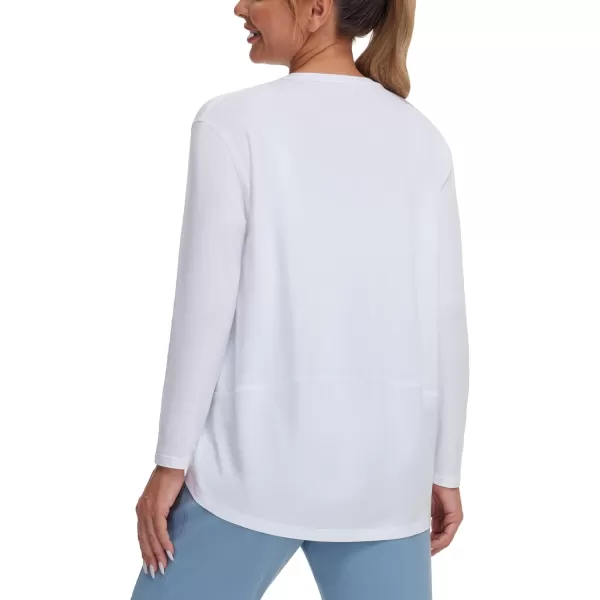 THE GYM PEOPLE Womens Long Sleeve Workout Shirts Loose Fit VNeck Running TShirts Tops with Thumb HoleWhite