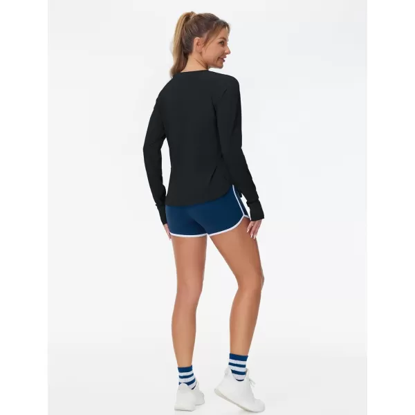 THE GYM PEOPLE Womens Long Sleeve Workout Shirts Side Slits Athletic Yoga Tee Tops with Thumb HoleBlack