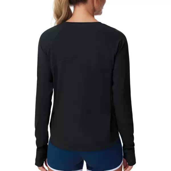 THE GYM PEOPLE Womens Long Sleeve Workout Shirts Side Slits Athletic Yoga Tee Tops with Thumb HoleBlack