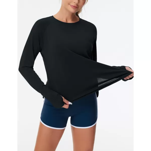 THE GYM PEOPLE Womens Long Sleeve Workout Shirts Side Slits Athletic Yoga Tee Tops with Thumb HoleBlack