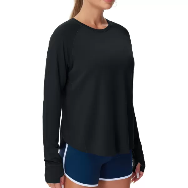 THE GYM PEOPLE Womens Long Sleeve Workout Shirts Side Slits Athletic Yoga Tee Tops with Thumb HoleBlack