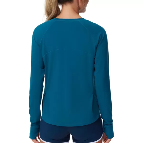 THE GYM PEOPLE Womens Long Sleeve Workout Shirts Side Slits Athletic Yoga Tee Tops with Thumb HoleDark Blue Green