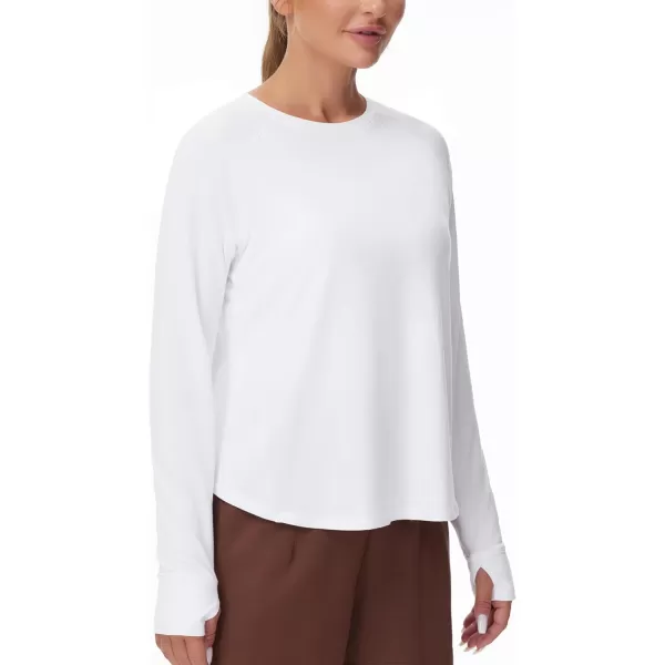 THE GYM PEOPLE Womens Long Sleeve Workout Shirts Side Slits Athletic Yoga Tee Tops with Thumb HoleWhite