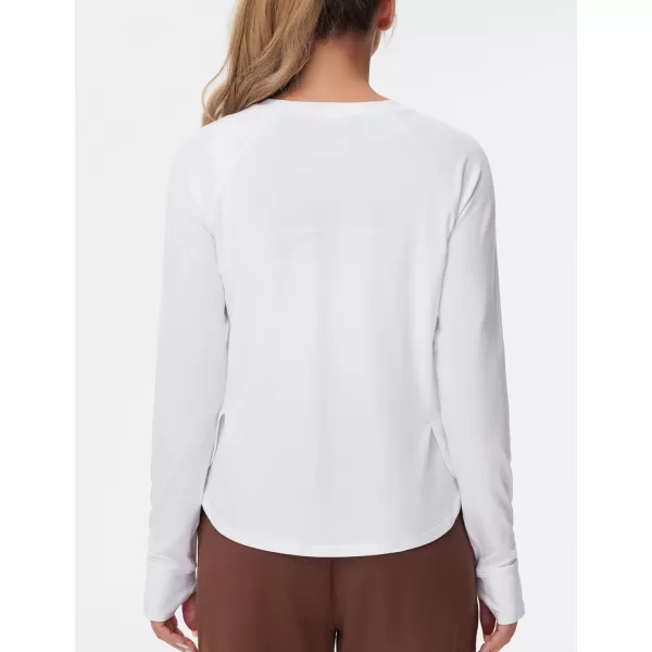 THE GYM PEOPLE Womens Long Sleeve Workout Shirts Side Slits Athletic Yoga Tee Tops with Thumb HoleWhite
